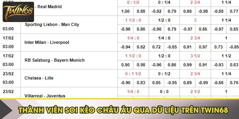 Thành viên soi kèo châu Âu qua dữ liệu thống kê trên Twin68